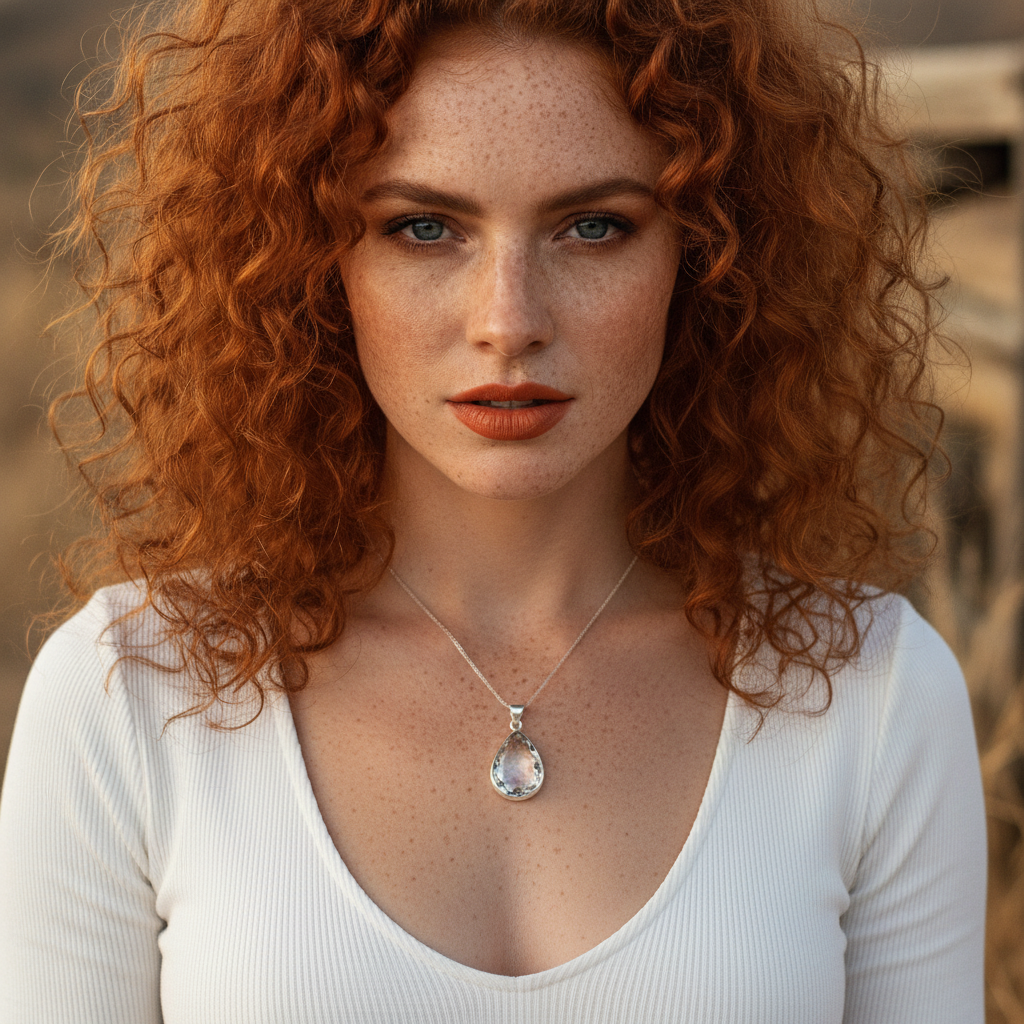 teardrop clear quartz sterling silver pendant