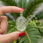 oval prehnite sterling silver gemstone pendant