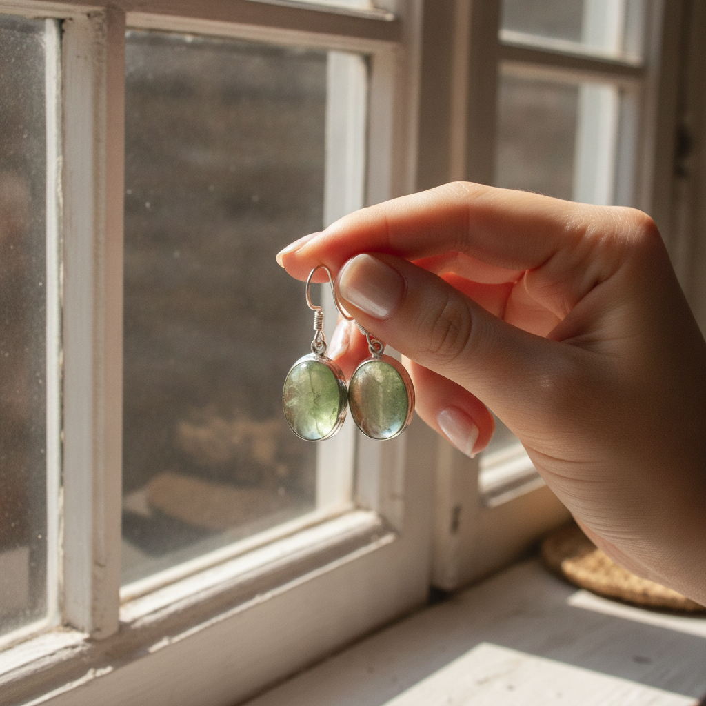 oval prehnite sterling silver gemstone earrings