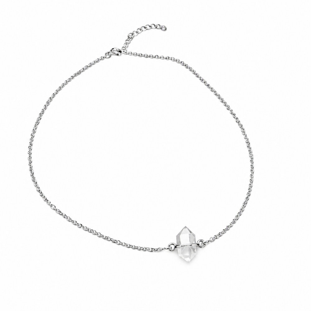 clear quartz gemstone sterling silver choker necklace