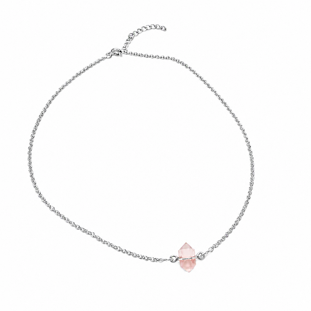 rose quartz gemstone sterling silver choker necklace
