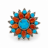 Turquoise Coral Flower Boho Style Ring