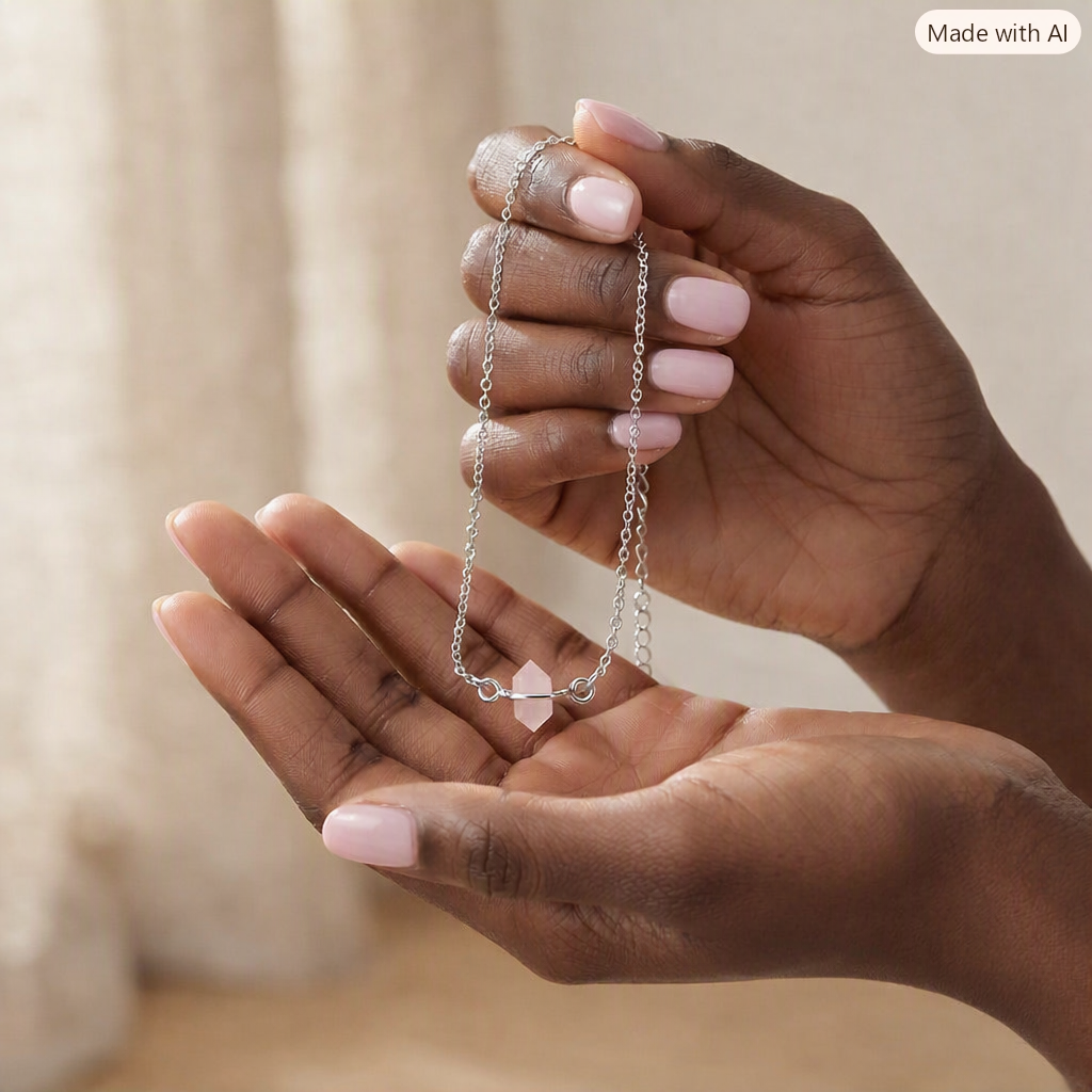 rose quartz gemstone sterling silver choker necklace
