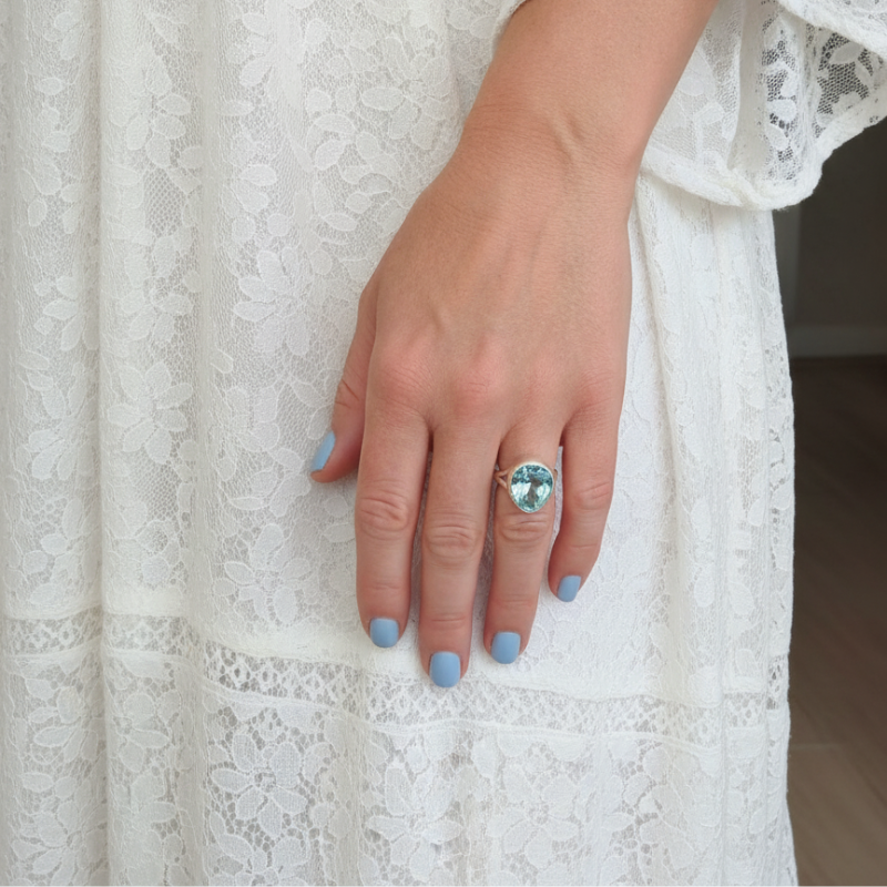 teardrop sterling silver gemstone ring