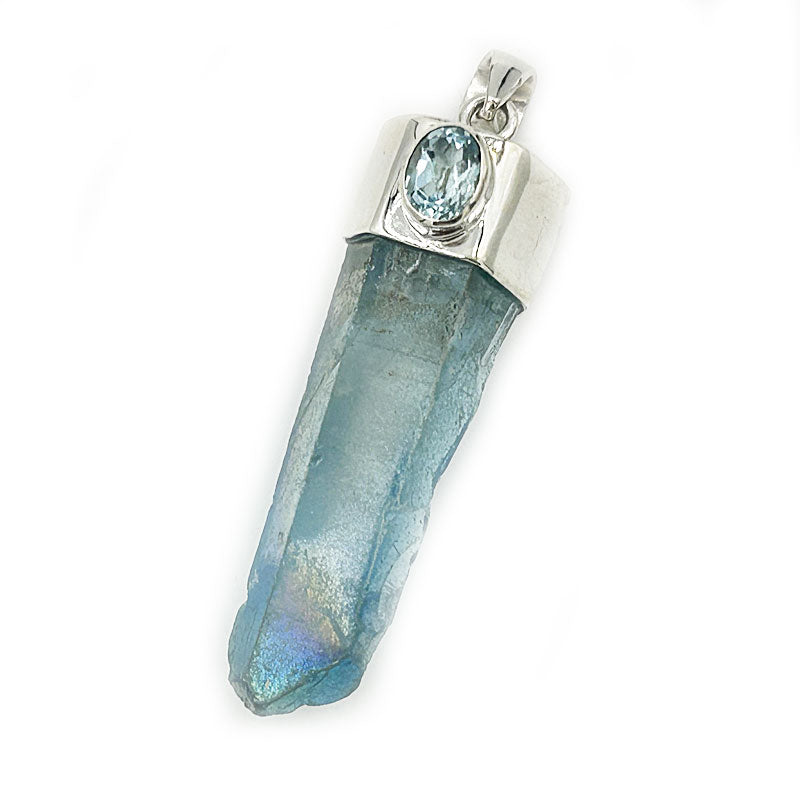 aqua aura and blue topaz silver gemstone pendant