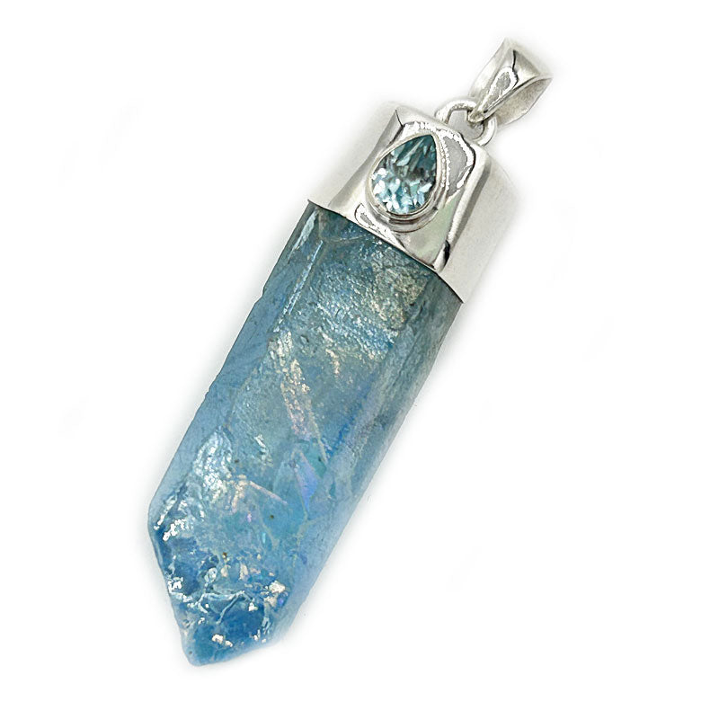aqua aura and blut topaz silver gemstone pendant