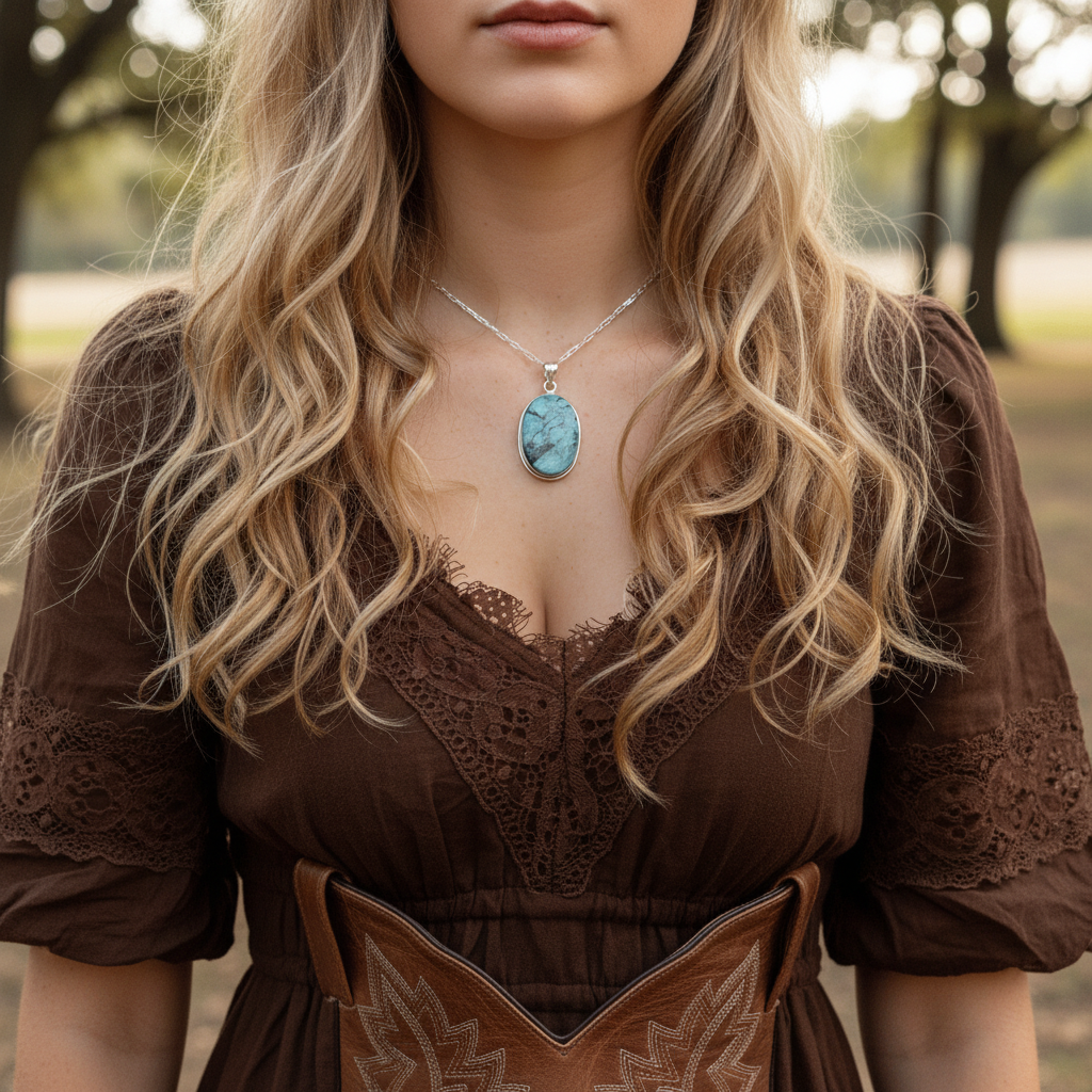oval sterling silver turquoise gemstone pendant
