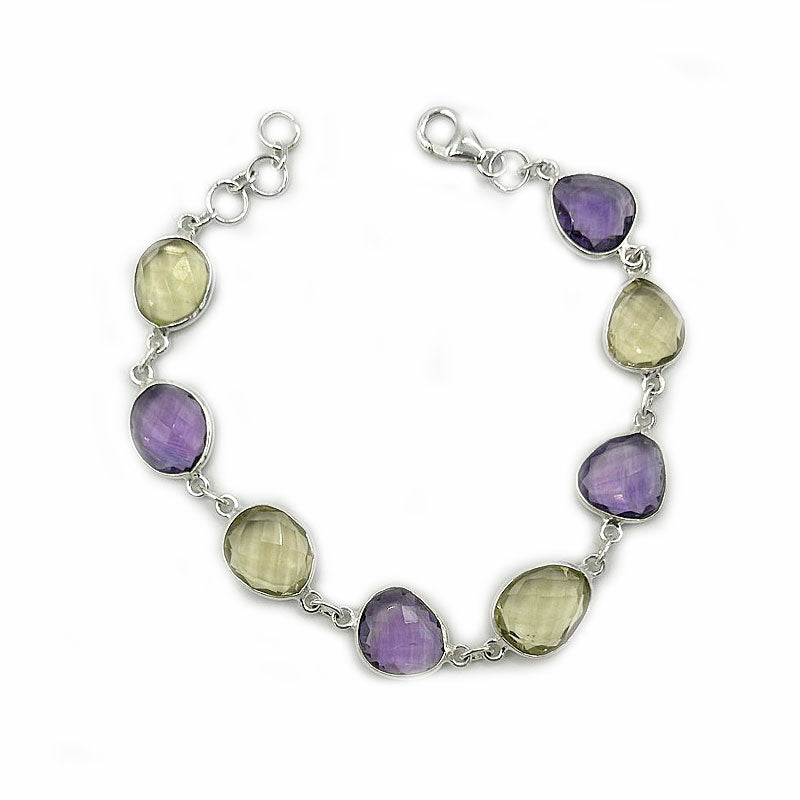 amethyst lemon quartz silver gemstone bracelet