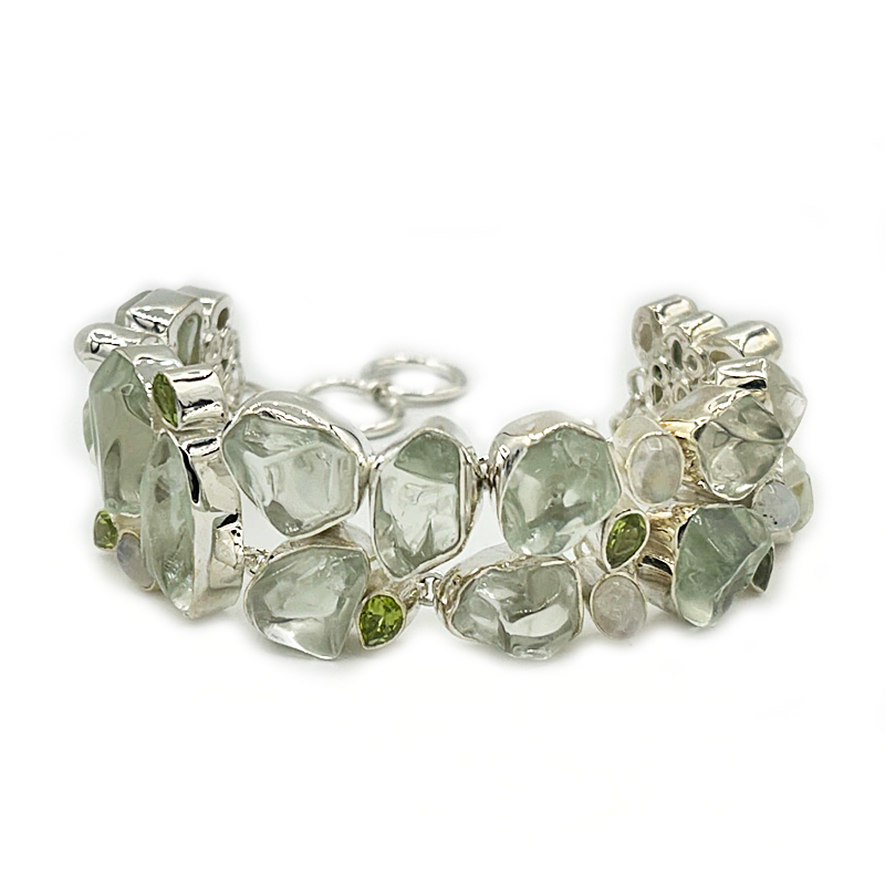 aquamarine peridot moonstone gemstone sterling silver bracelet