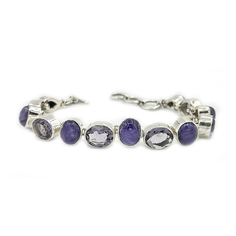 amethyst charoite sterling silver gemstone bracelet
