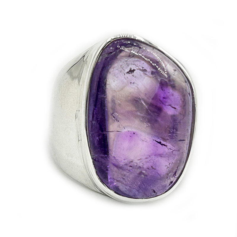 amethyst large silver gemstone ring