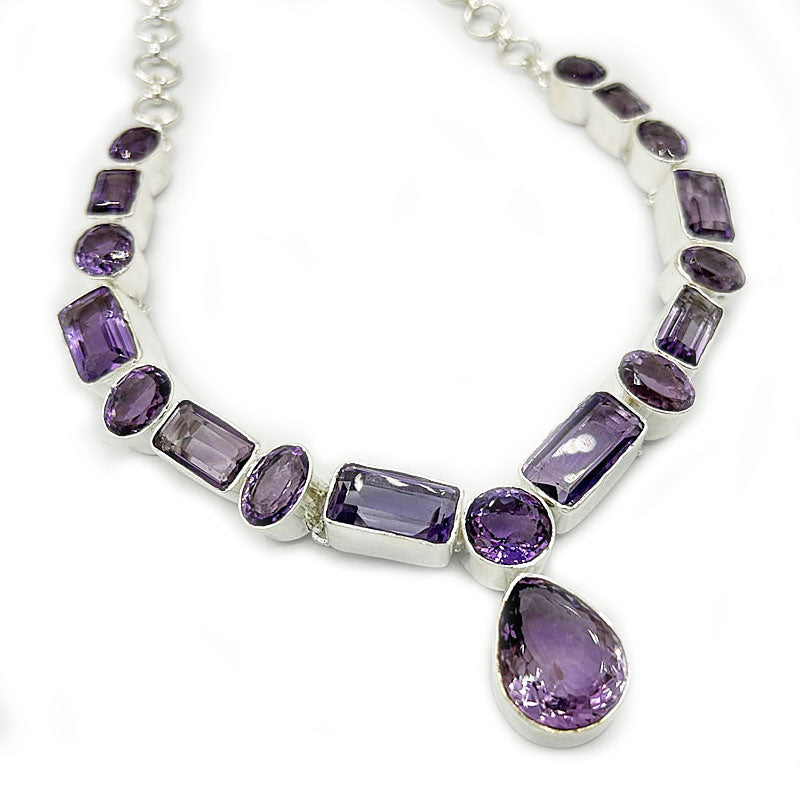 chunky amethyst gemstone sterling silver necklace