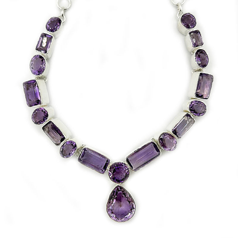 chunky amethyst gemstone sterling silver necklace