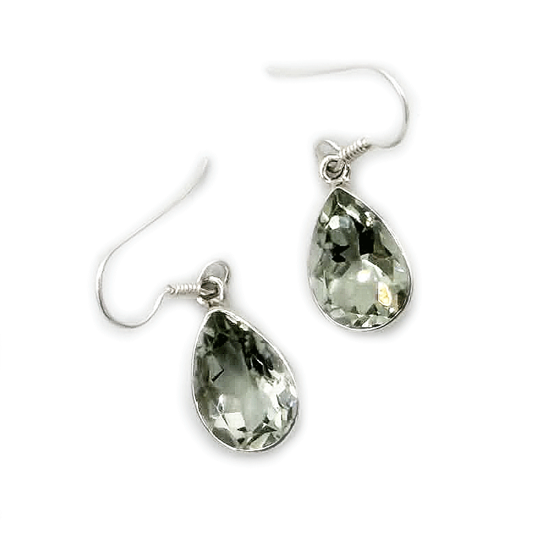 green amethyst teardrop silver gemstone earrings