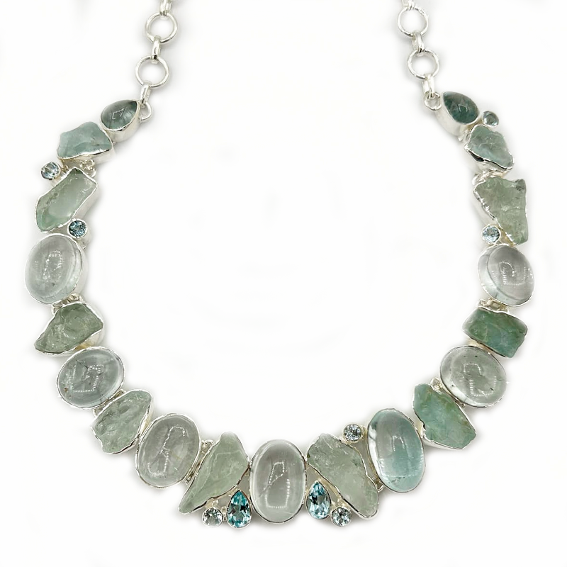 aquamarine blue topaz gemstone sterling silver necklace