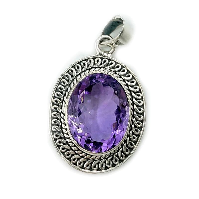 amethyst oval sterling silver pendant