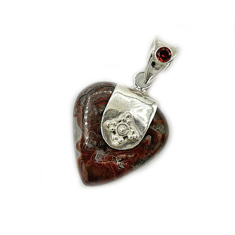 Crazy Lace Agate Heart Pendant