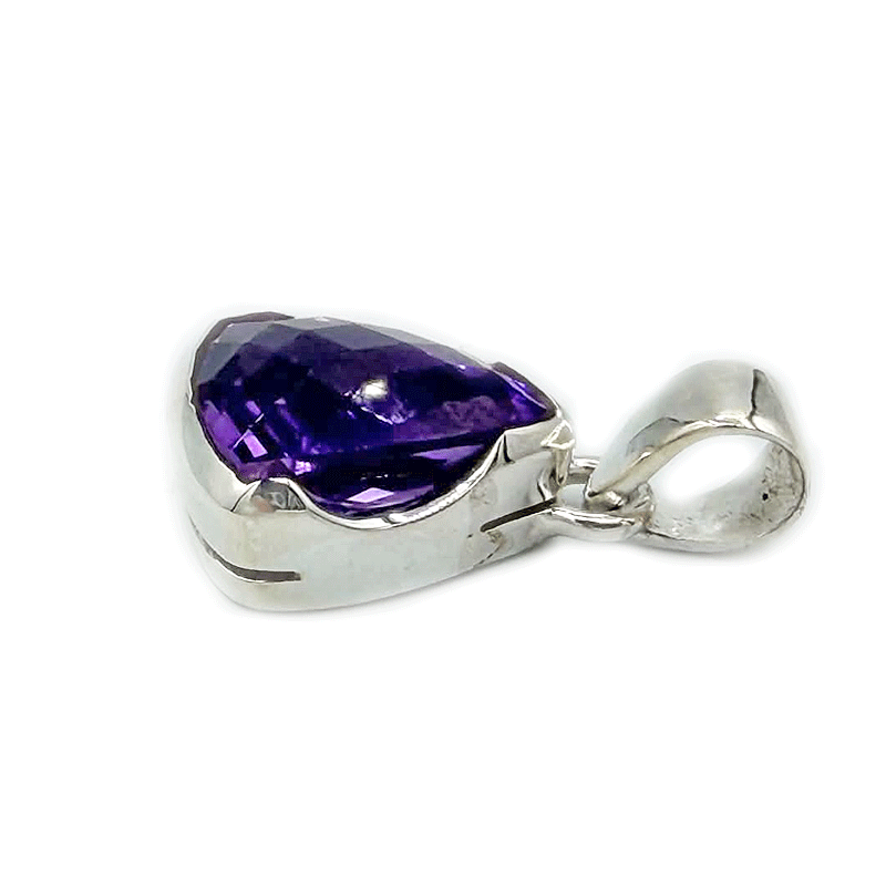 triangle amethyst checker cut sterling silver pendant