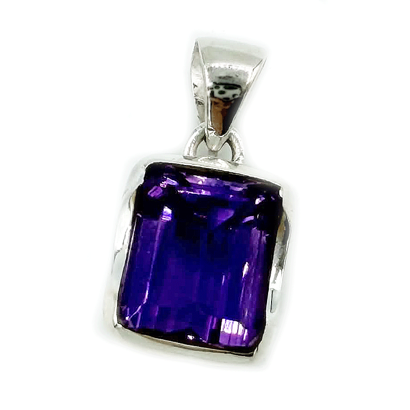 emerald cut sterling silver amethyst pendant