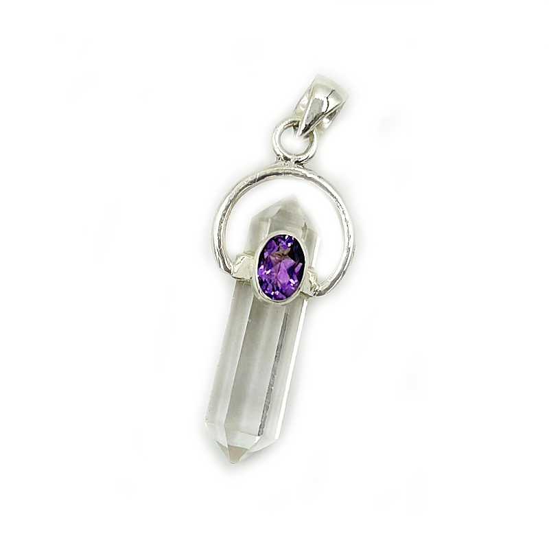 amethyst clear quartz sterling silver gemstone pendant