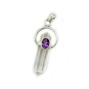 amethyst clear quartz sterling silver gemstone pendant