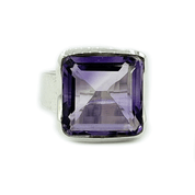 emerald cut square sterling silver gemstone ring