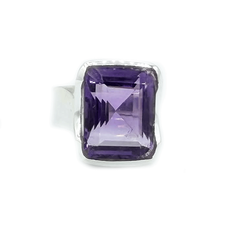 amethyst emerald cut sterling silver gemstone ring