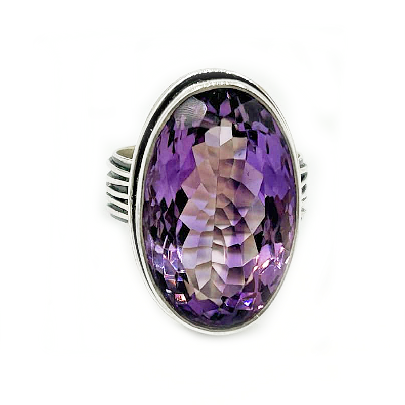 large oval amethyst sterling silver gemstone ring