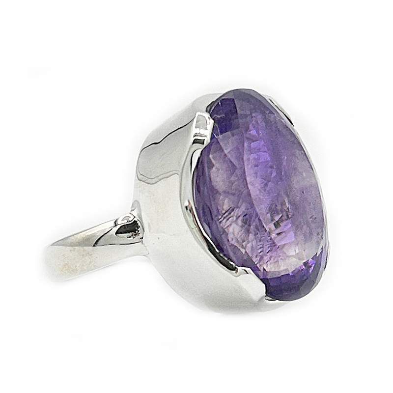 oval chunky amethyst gemstone silver ring