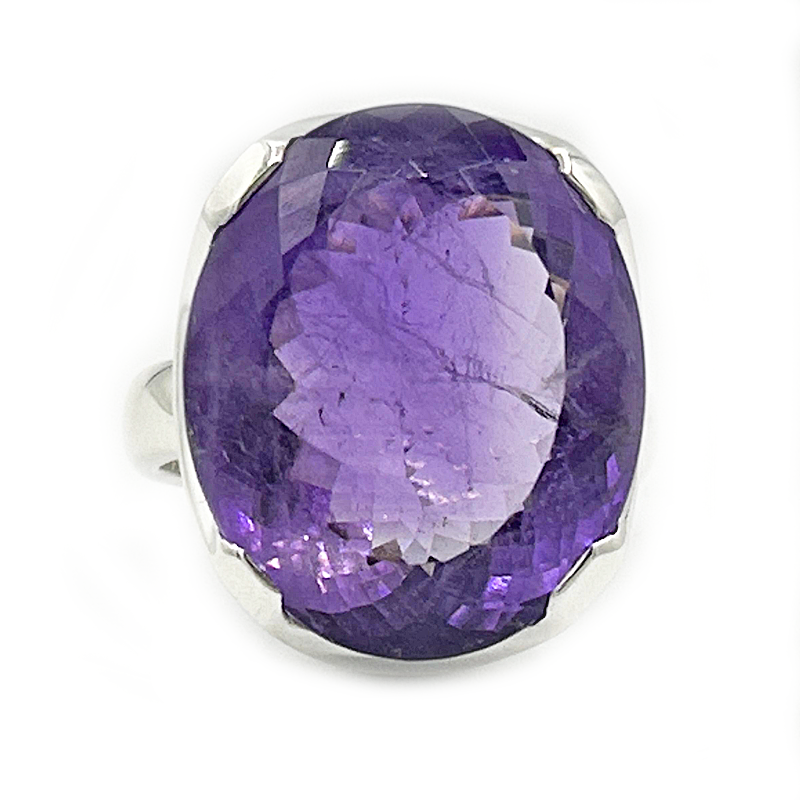 oval chunky amethyst gemstone silver ring