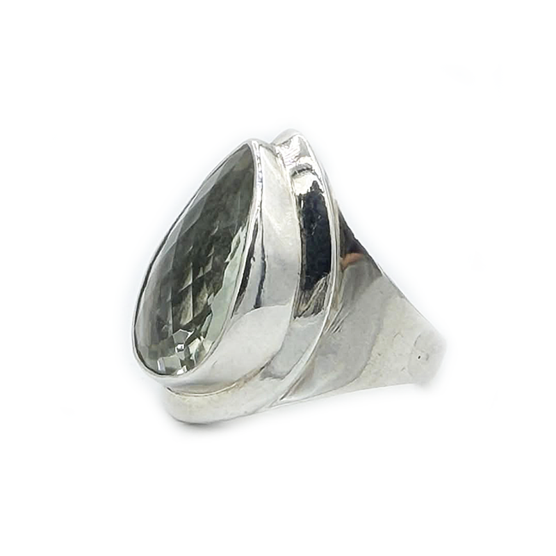 green amethyst sterling silver teardrop ring