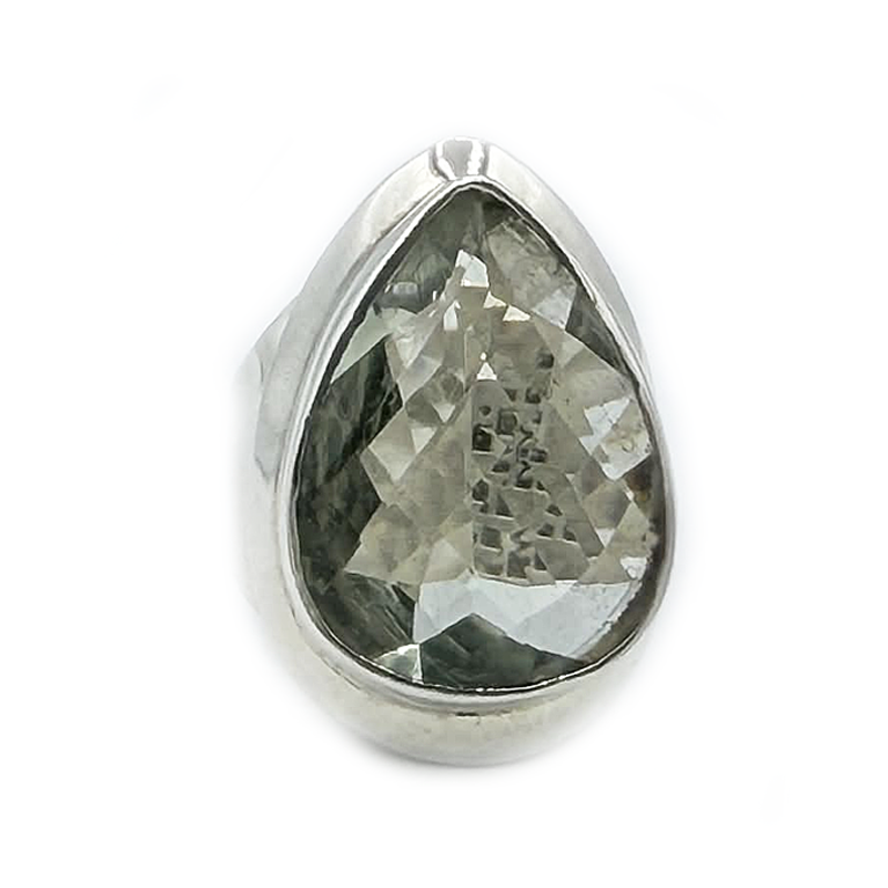 green amethyst sterling silver teardrop ring