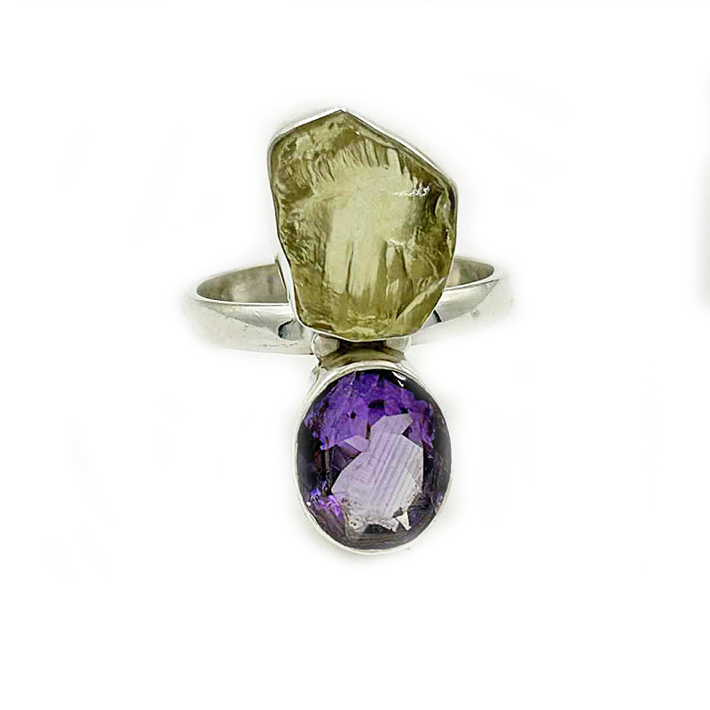 amethyst lemon quartz sterling silver gemstone ring