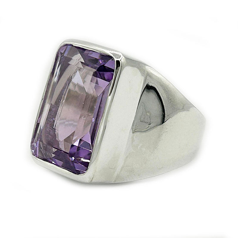 amethyst rectangle emerald cut silver gemstone ring