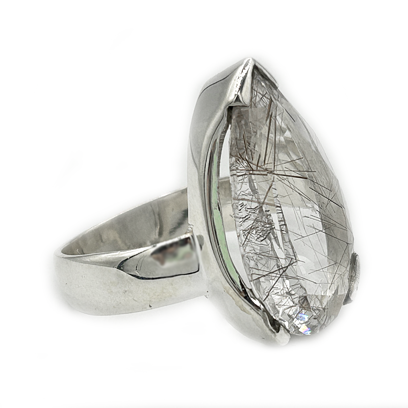 clear quartz silver gemstone ring