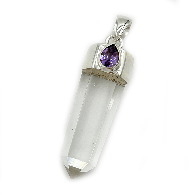 amethyst clear quartz silver gemstone pendant