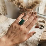 Green Carnelian Emerald Cut Ring