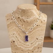 emerald cut amethyst sterling silver pendant