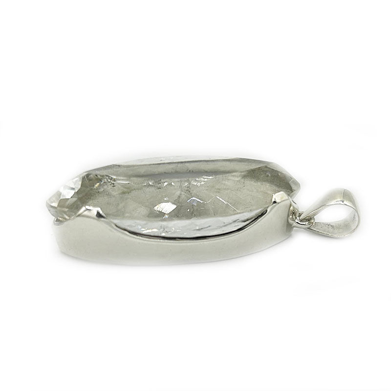 diamond shaped clear quartz sterling silver pendant