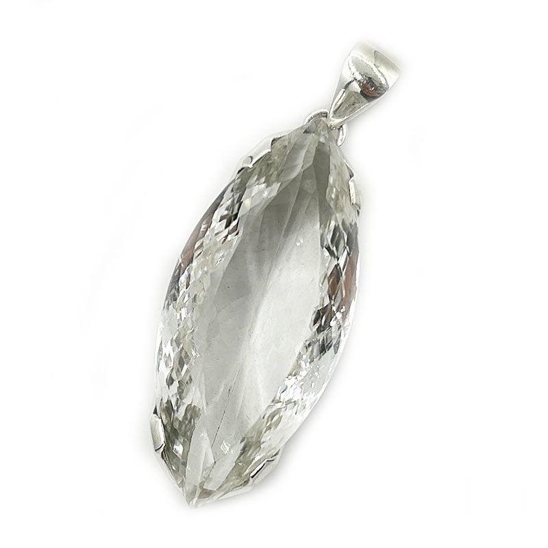 diamond shaped clear quartz sterling silver pendant
