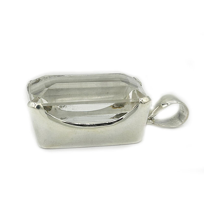 big statement clear quartz emerald cut serling silver pendant