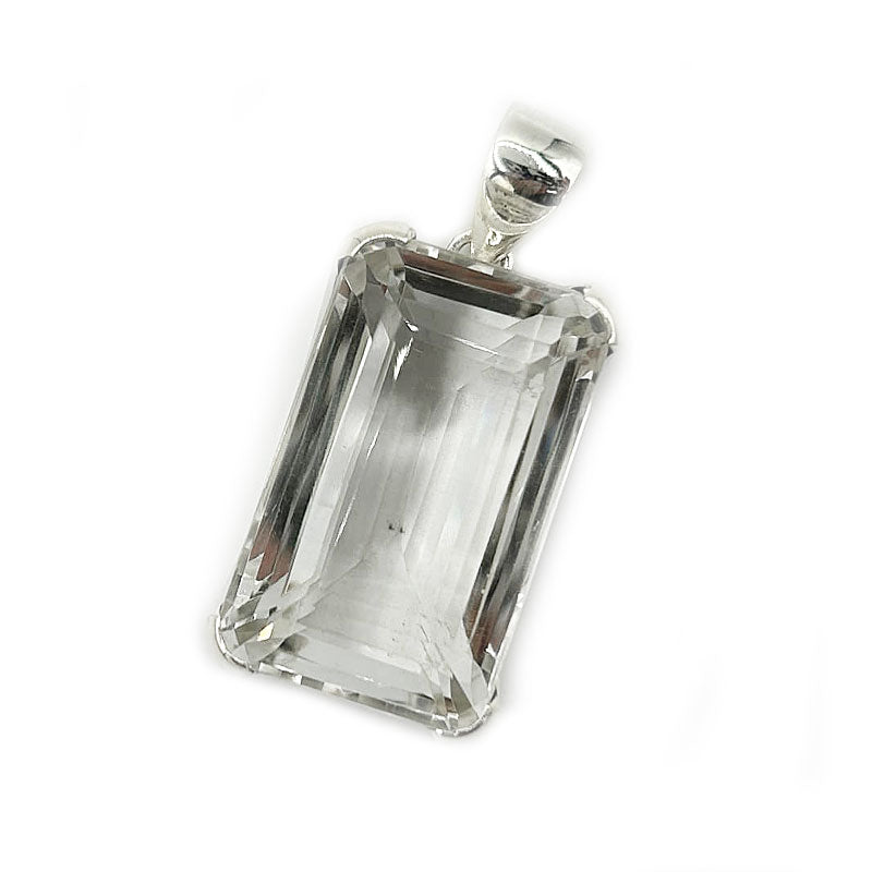 big statement clear quartz emerald cut serling silver pendant