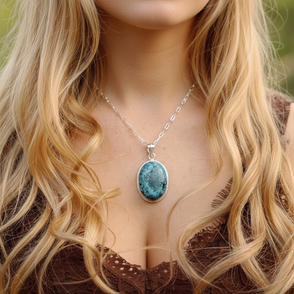oval turquoise sterling silver gemstone pendant