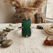 Green Carnelian Emerald Cut Ring