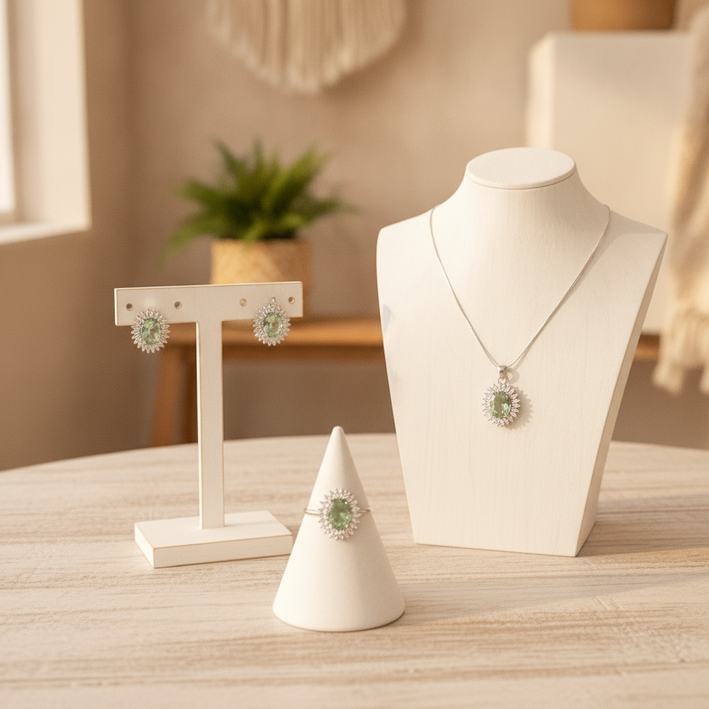 green amethyst cz sterlings silver ring, pendant, earrings gemstone set