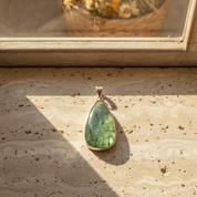 prehnite teardrop sterling silver gemstone pendant