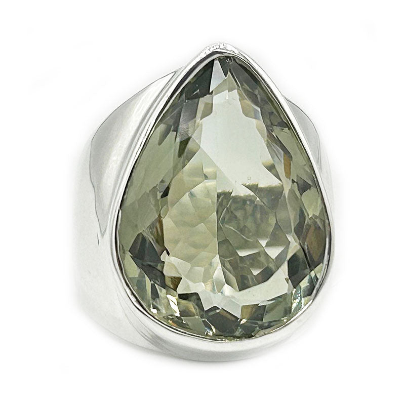 big green amethyst silver gemstone ring