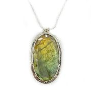 large labradorite oval gemstone sterling silver pendant with chain