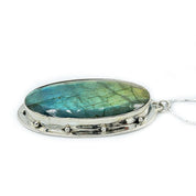 large labradorite oval gemstone sterling silver pendant with chain