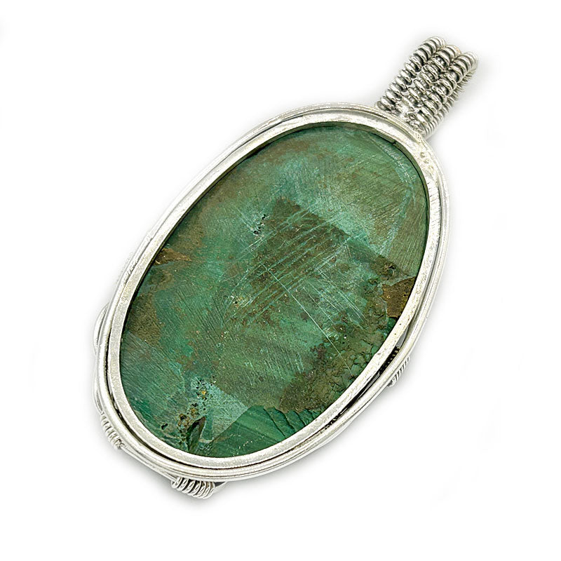 big malachite silver gemstone pendant